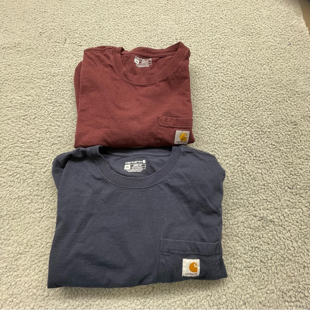 Carhartt Mens T-Shirts 2XL Black/Burgundy Cotton Set of 2‎ Bundle Comfy Workwear